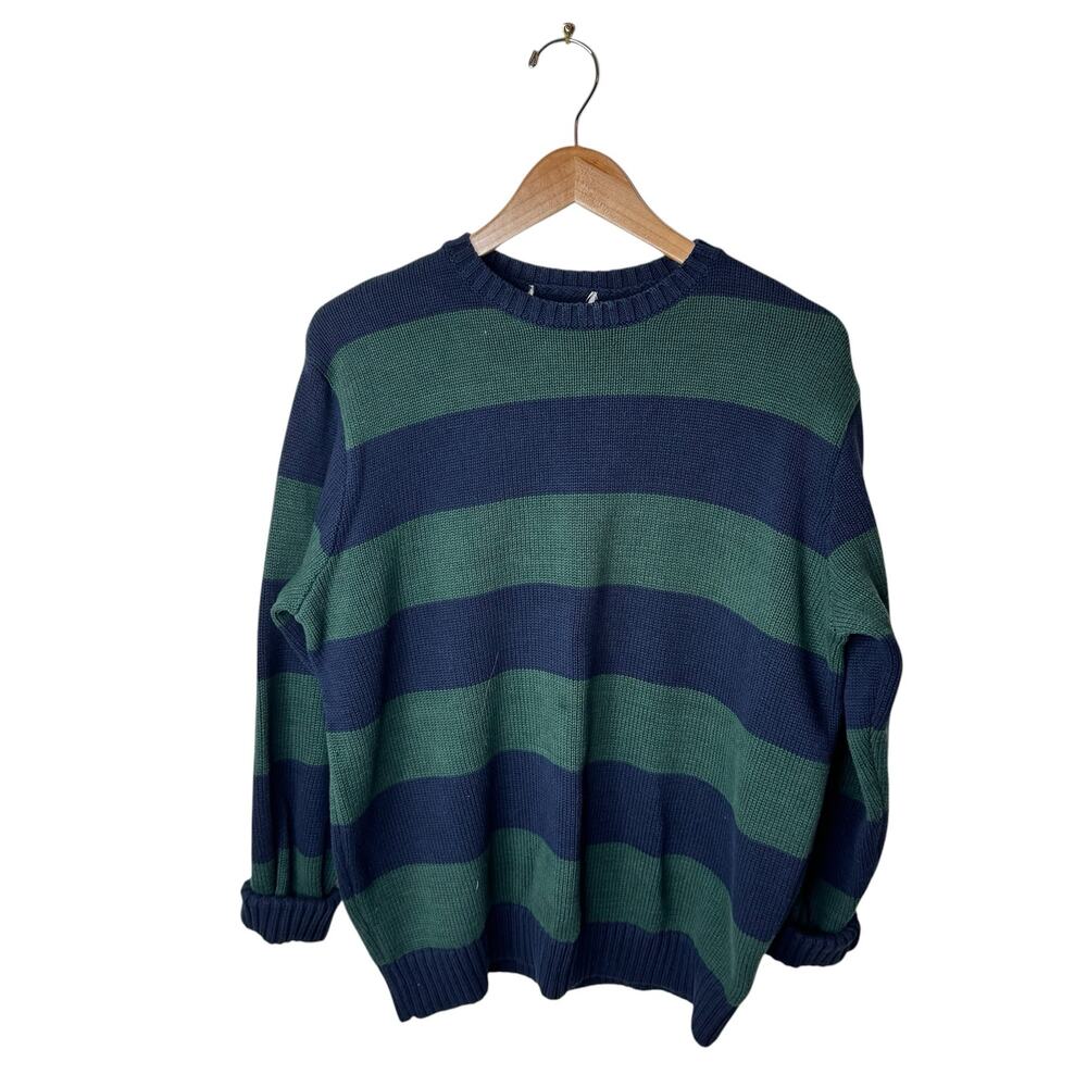 BRANDY MELVILLE 100% Cotton Preppy Striped Sweater M/L Navy Blue Fores Green